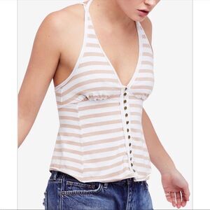 FREE PEOPLE | WE THE FREE Mylo Striped Button Up Tank Tan White Women’s Size S
